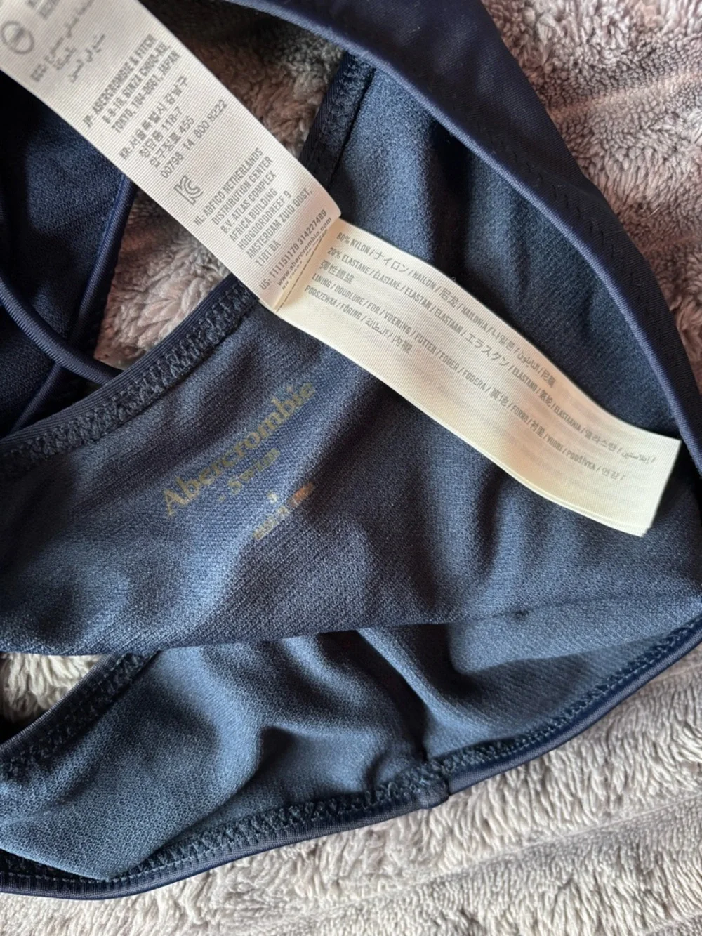 Abercrombie & Fitch Navy Ruffle One Piece Swimsuit Plunge Halter Chic Size Small - Picture 8 of 9